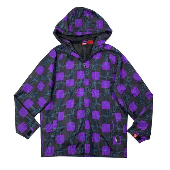 Vintage Element Jacket Mens M Black Purple Nylon Hooded Skateboard Windbreaker - Picture 1 of 10